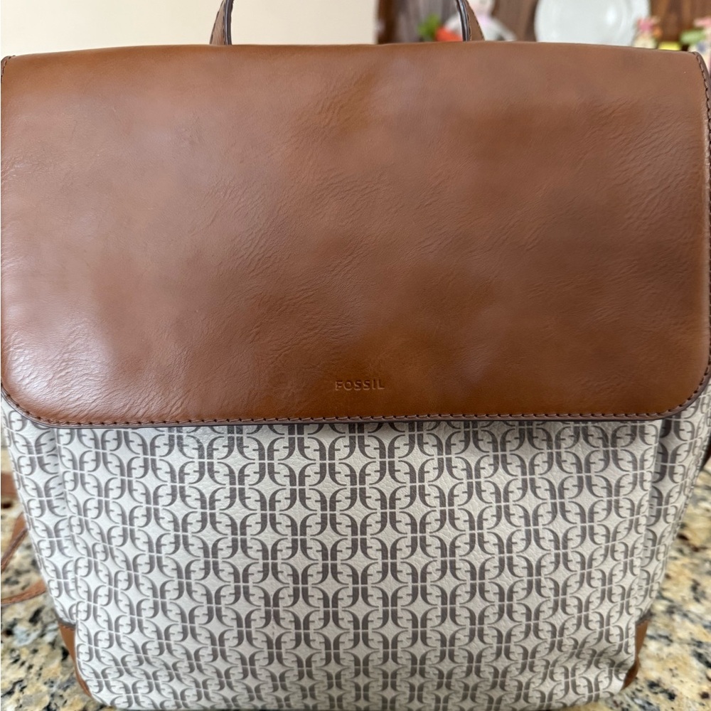 Fossil Tan and Cream Unisex Backpack